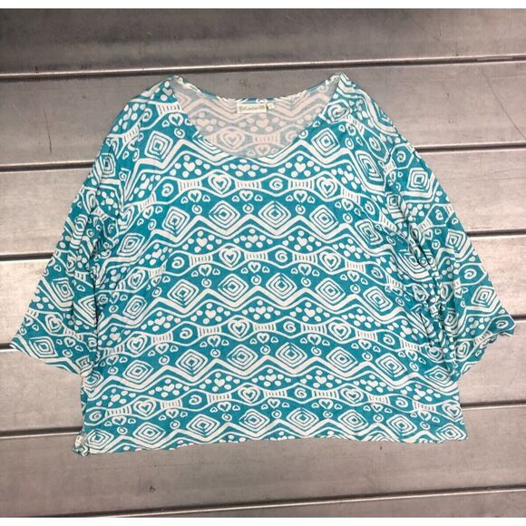 Lulu-B Tops - Lulu B Blouse‎ Top Womens XL Blue White Geometric 3/4 Sleeve Lightweight Beach